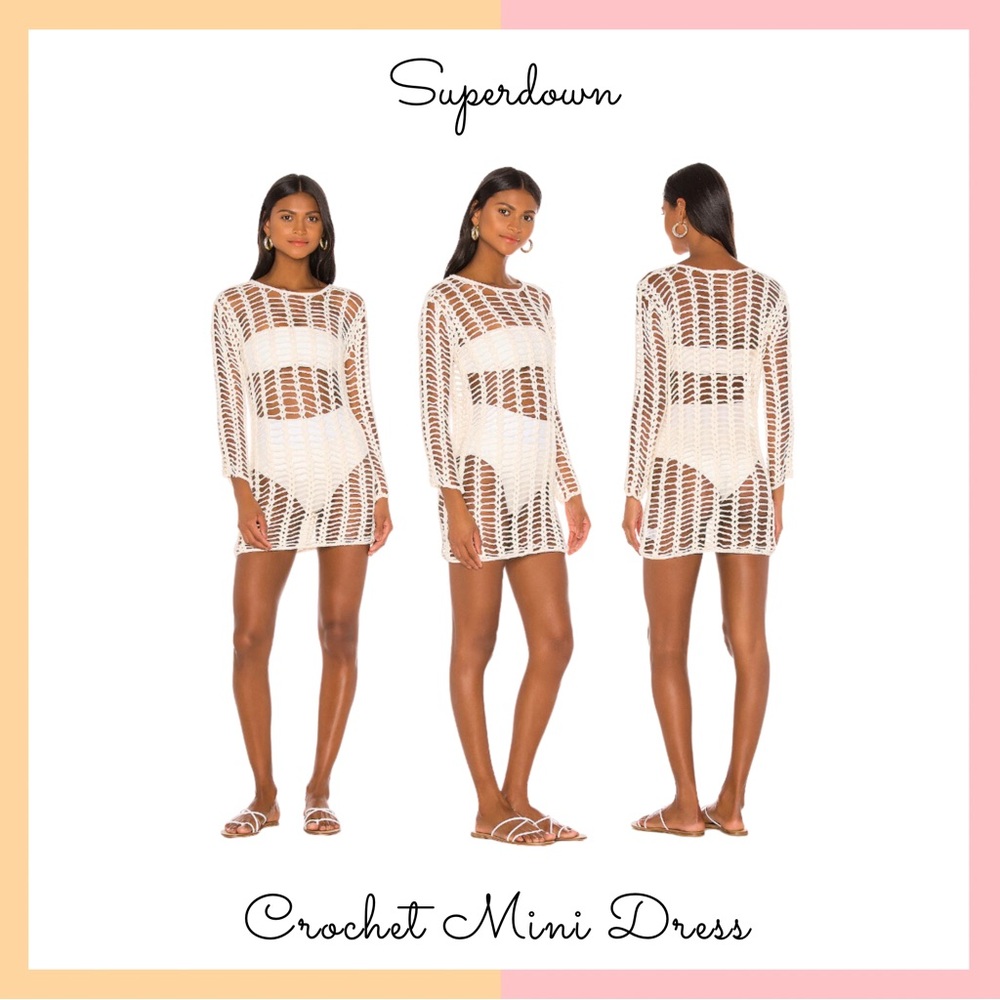 Superdown Miranda Cream Crochet Mini Dress Swim Coverup
